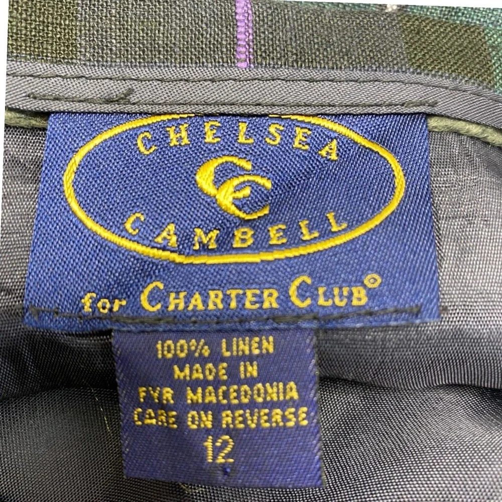 VTG‎ Chelsea Cambell Charter Club Plaid 100% Linen Wrap Skirt Women 12